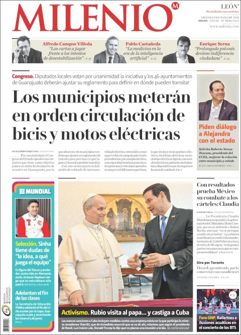 Portada de Milenio Leon del viernes, 8 de mayo de 2026