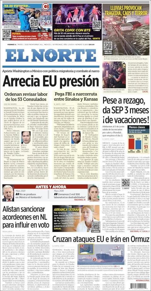 Portada de Reforma del viernes, 8 de mayo de 2026