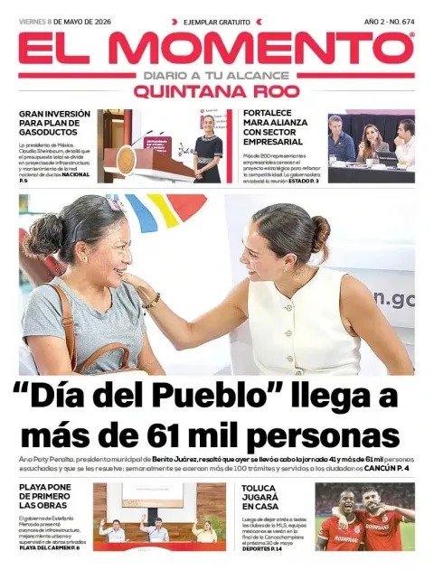 Portada de El Momento Quintana Roo del viernes, 8 de mayo de 2026