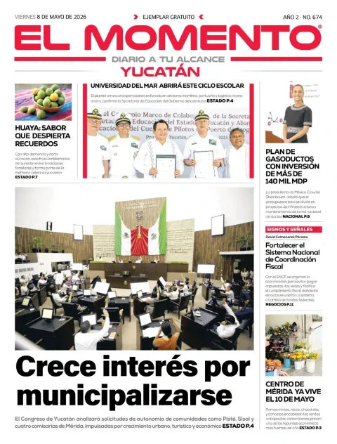Portada de El Momento Yucatan del viernes, 8 de mayo de 2026