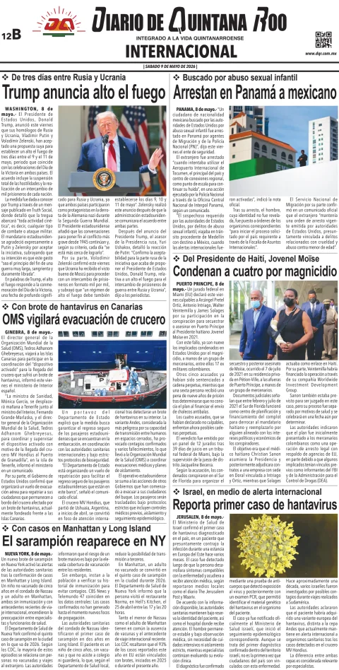 Portada de Diario de Quintana Roo (contra Portada) del 2026-05-09