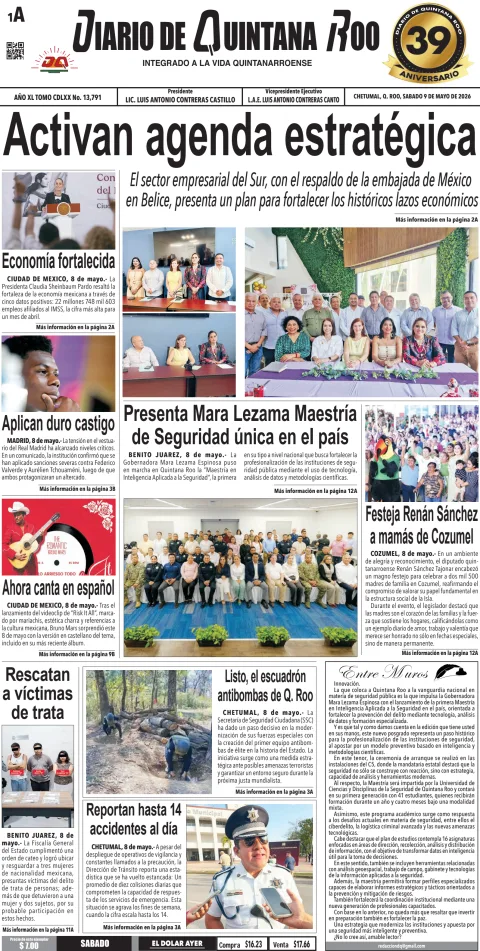 Portada de Diario de Quintana Roo (portada) del 2026-05-09