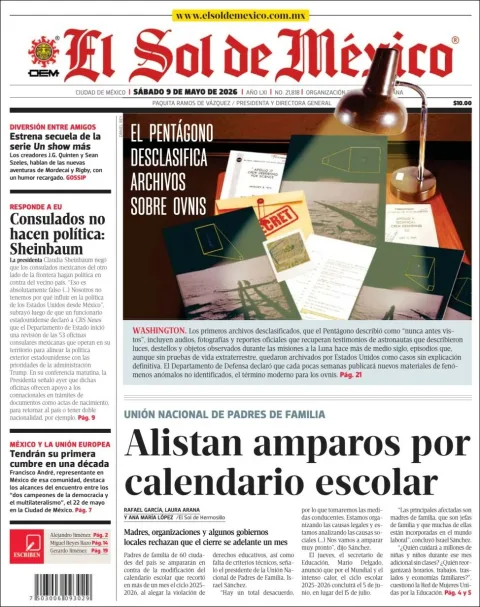 Portada de El Sol de Mexico del sábado, 9 de mayo de 2026