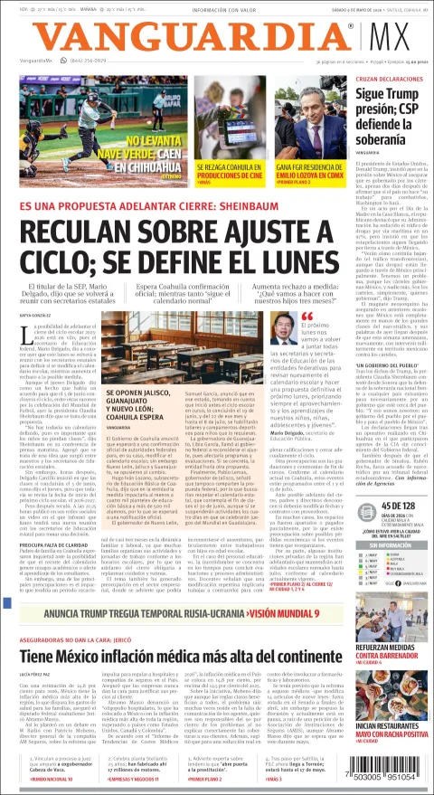 Portada de Vanguardia del sábado, 9 de mayo de 2026