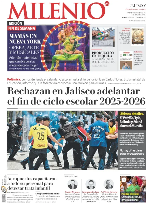 Portada de Milenio Jalisco del sábado, 9 de mayo de 2026