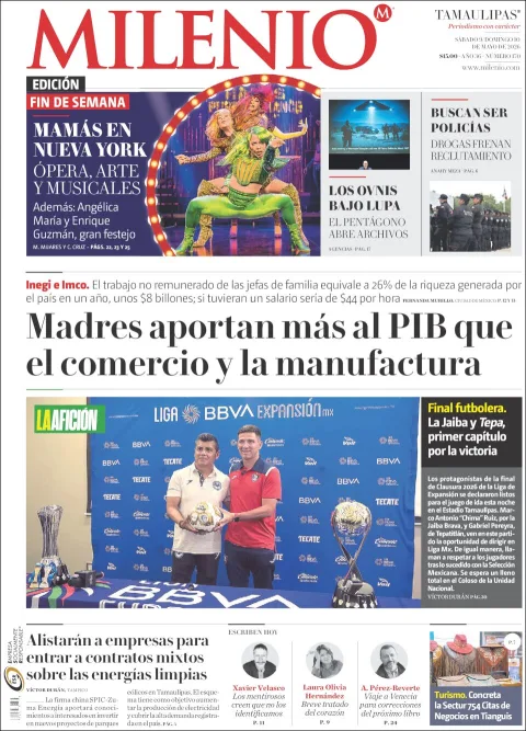Portada de Milenio Tamaulipas del sábado, 9 de mayo de 2026