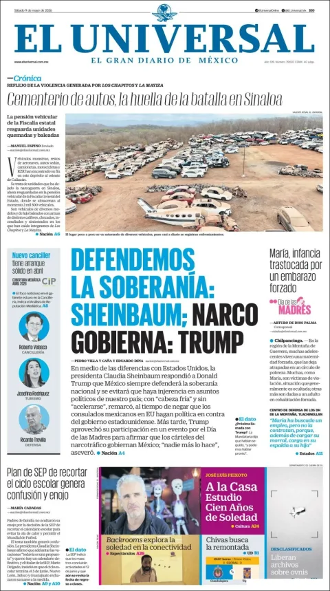 Portada de El Universal del sábado, 9 de mayo de 2026