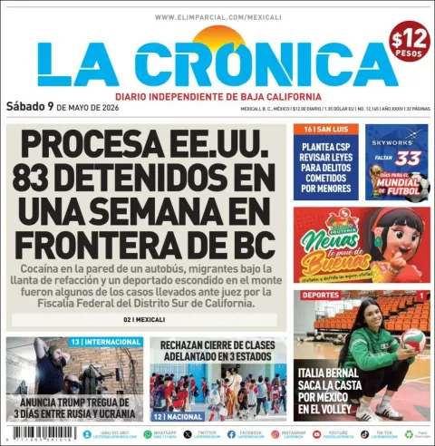 Portada de La Cronica del sábado, 9 de mayo de 2026