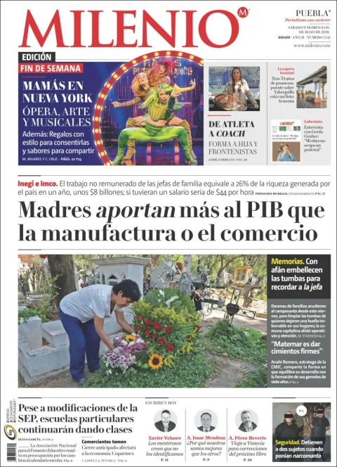 Portada de Milenio Puebla del sábado, 9 de mayo de 2026