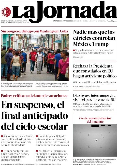 Portada de La Jornada del sábado, 9 de mayo de 2026