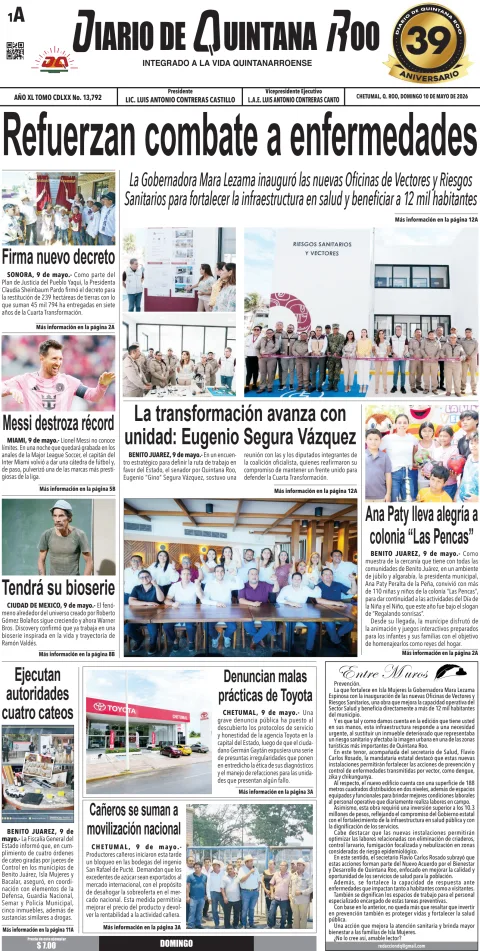 Portada de Diario de Quintana Roo (portada) del 2026-05-10
