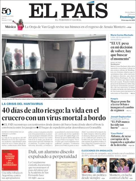 Portada de El Pais del domingo, 10 de mayo de 2026