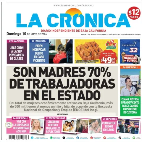 Portada de La Cronica del domingo, 10 de mayo de 2026