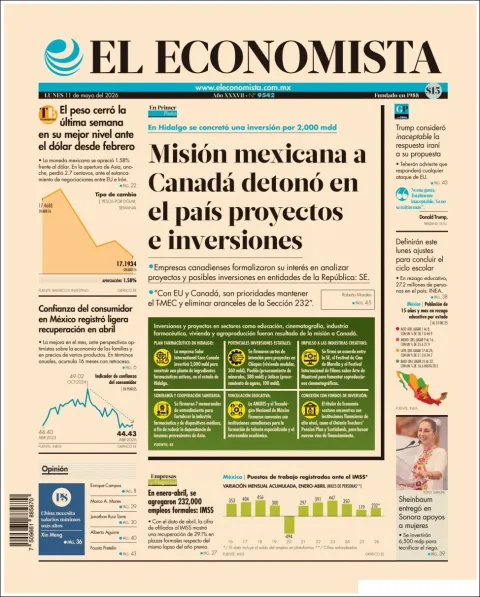 Portada de El Economista del lunes, 11 de mayo de 2026