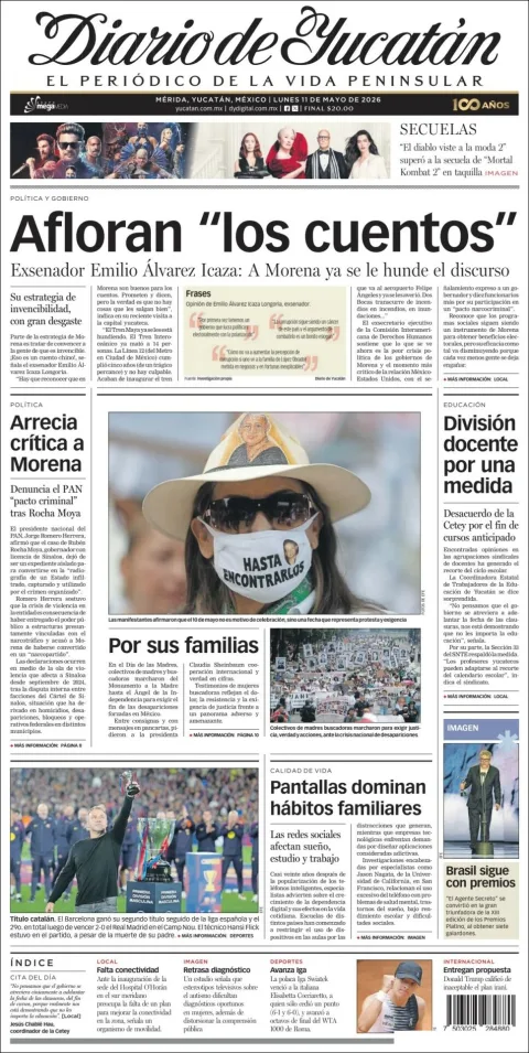 Portada de Diario de Yucatán del lunes, 11 de mayo de 2026