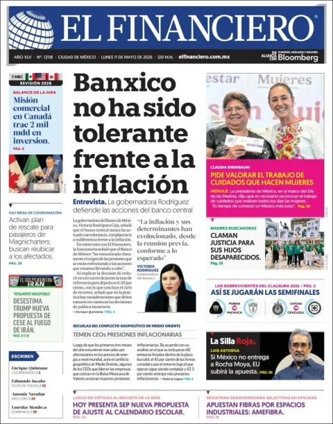 Portada de El Financiero del lunes, 11 de mayo de 2026