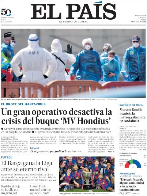 Portada de El Pais del lunes, 11 de mayo de 2026