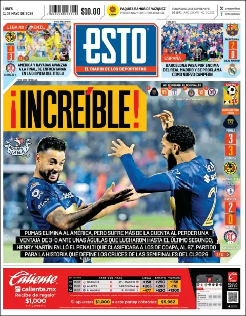 Portada de Esto del lunes, 11 de mayo de 2026