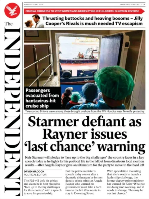 Portada de The Independent del lunes, 11 de mayo de 2026