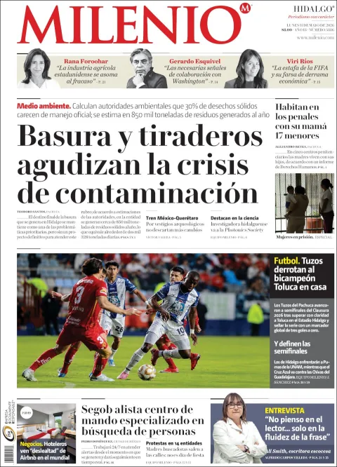 Portada de Milenio Hidalgo del lunes, 11 de mayo de 2026