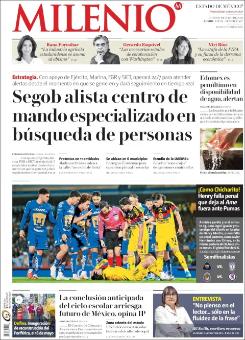 Portada de Milenio Edo de Mexico del lunes, 11 de mayo de 2026