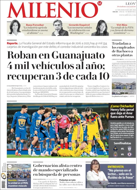 Portada de Milenio Leon del lunes, 11 de mayo de 2026