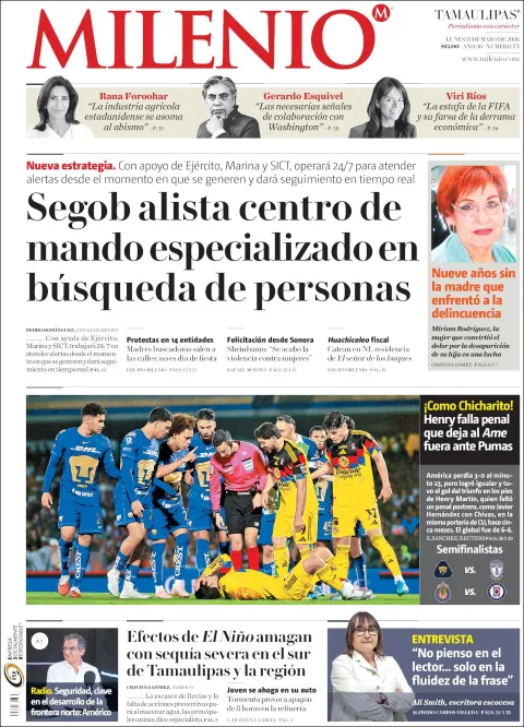 Portada de Milenio Tamaulipas del lunes, 11 de mayo de 2026