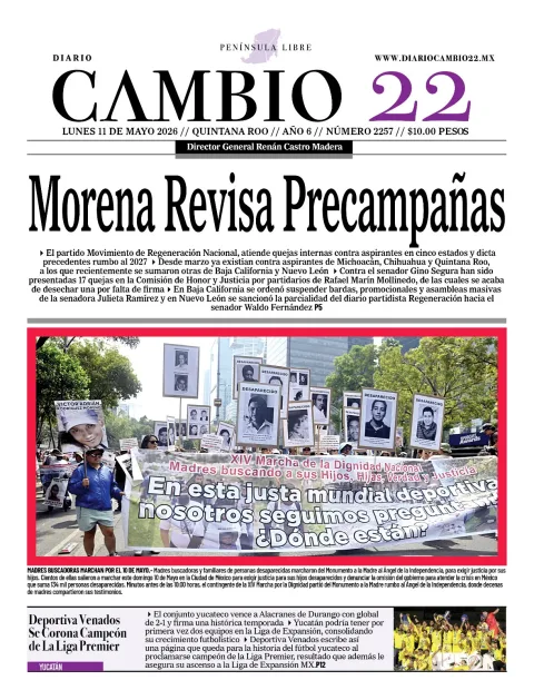 Portada de Diario Cambio 22 (contraportada) del lunes, 11 de mayo de 2026