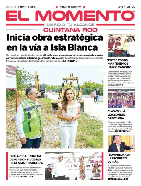 Portada de El Momento Quintana Roo del lunes, 11 de mayo de 2026