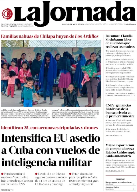 Portada de La Jornada del lunes, 11 de mayo de 2026
