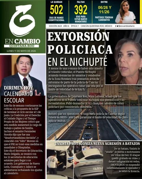 Portada de En Cambio - Quintana Roo (portada) del lunes, 11 de mayo de 2026