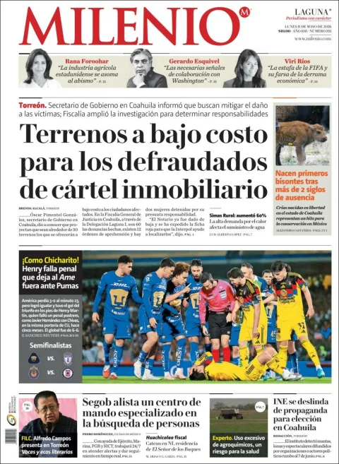 Portada de Milenio Laguna del lunes, 11 de mayo de 2026