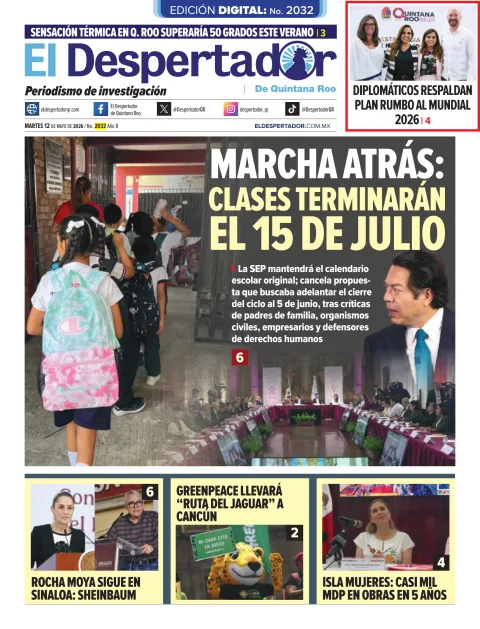 Portada de El Despertador de Quintana Roo del martes, 12 de mayo de 2026