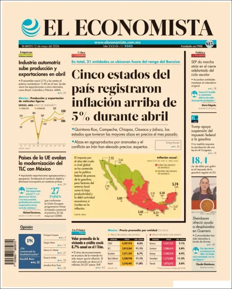 Portada de El Economista del martes, 12 de mayo de 2026