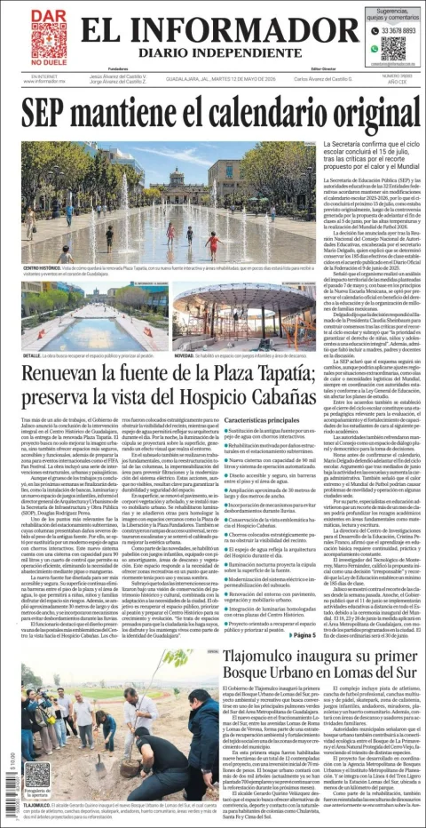 Portada de El Informador del martes, 12 de mayo de 2026