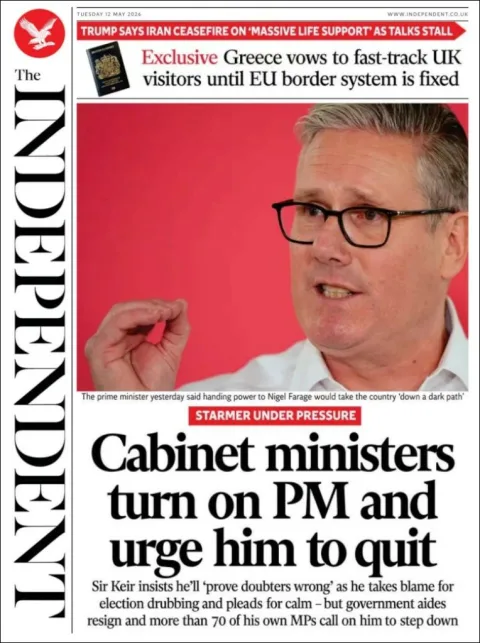 Portada de The Independent del martes, 12 de mayo de 2026
