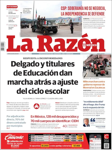 Portada de La Razon del martes, 12 de mayo de 2026