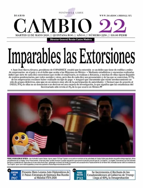 Portada de Diario Cambio 22 (portada) del martes, 12 de mayo de 2026