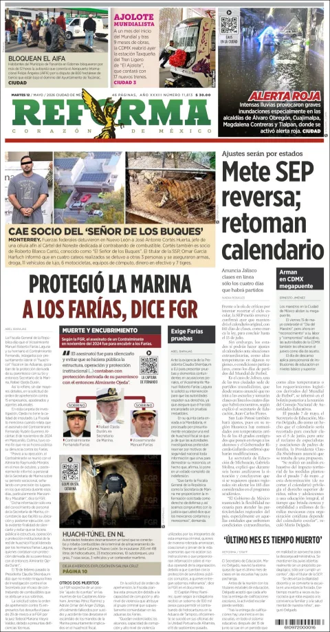 Portada de Reforma del martes, 12 de mayo de 2026