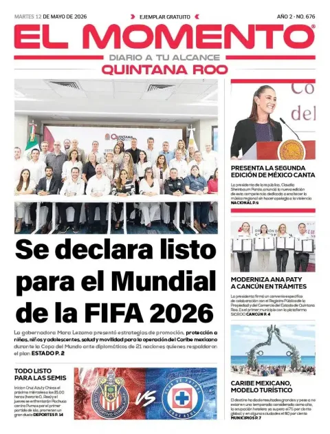 Portada de El Momento Quintana Roo del martes, 12 de mayo de 2026