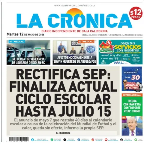 Portada de La Cronica del martes, 12 de mayo de 2026