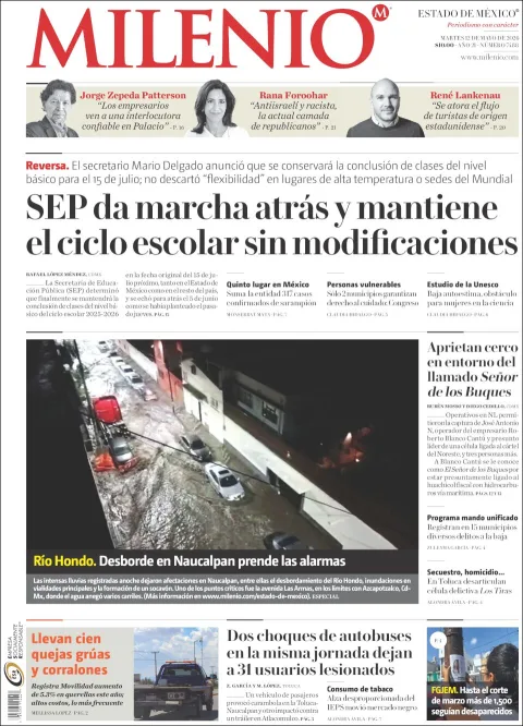 Portada de Milenio Edo de Mexico del martes, 12 de mayo de 2026