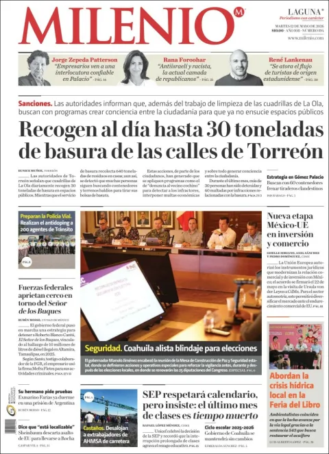 Portada de Milenio Laguna del martes, 12 de mayo de 2026