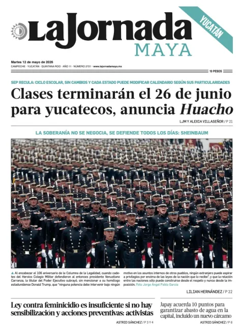 Portada de La Jornada Maya Yucatán del martes, 12 de mayo de 2026
