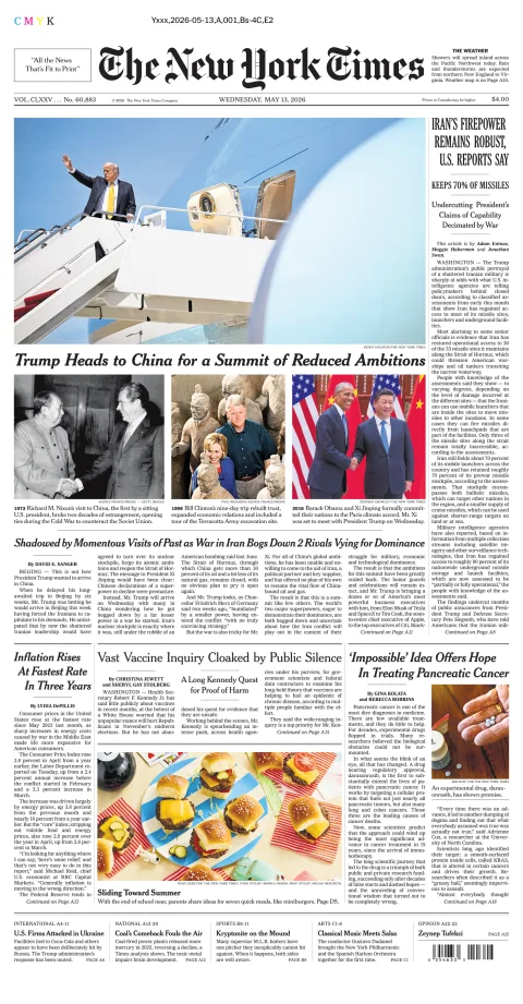 Portada de The New York Times (national) del miércoles, 13 de mayo de 2026