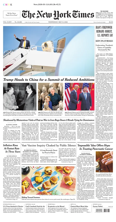 Portada de The New York Times (new York) del miércoles, 13 de mayo de 2026