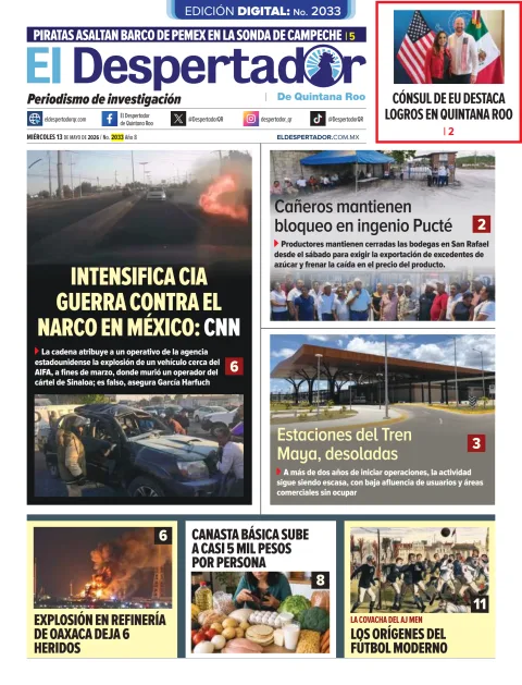 Portada de El Despertador de Quintana Roo del miércoles, 13 de mayo de 2026