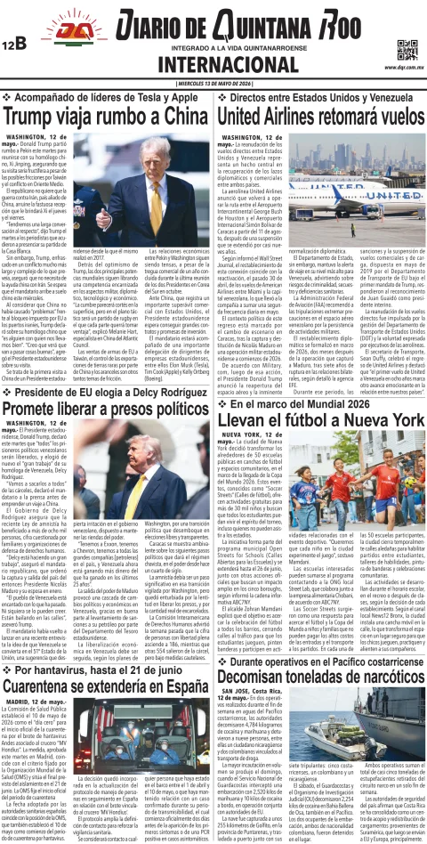 Portada de Diario de Quintana Roo (contra Portada) del 2026-05-13