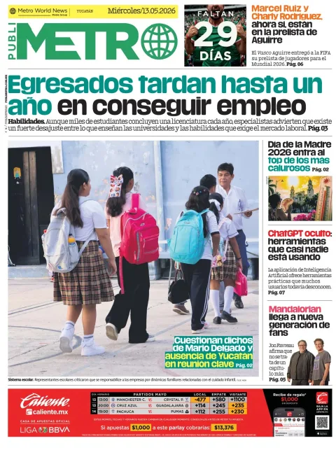Portada de Publimetro Merida del miércoles, 13 de mayo de 2026