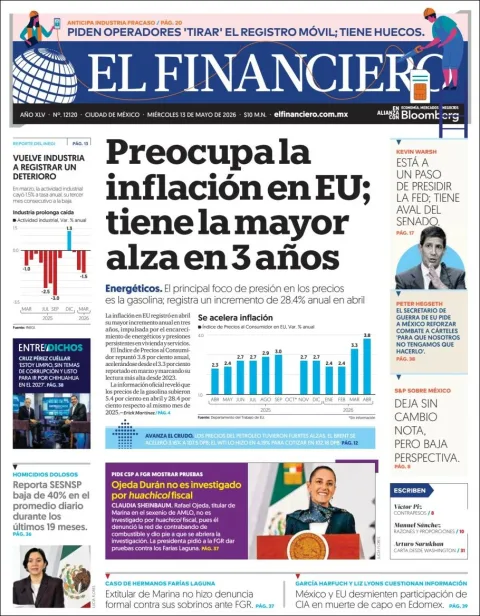 Portada de El Financiero del miércoles, 13 de mayo de 2026